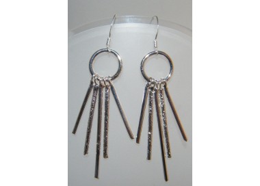NSA|Silver laminated women's pendant earrings with circle and bar pendants
