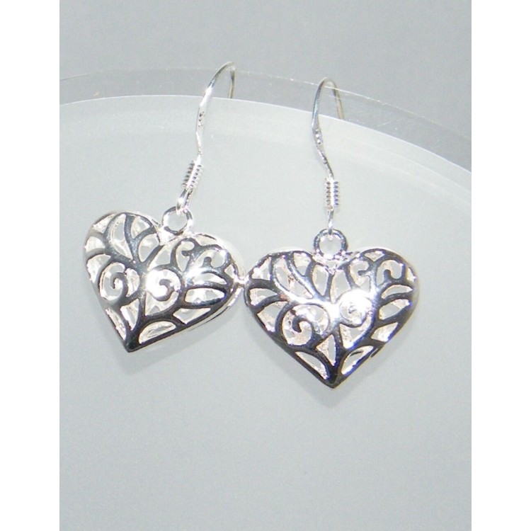 NSA|light silver laminated earrings, rounded pierced hearts pendants