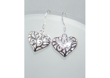 NSA|light silver laminated earrings, rounded pierced hearts pendants