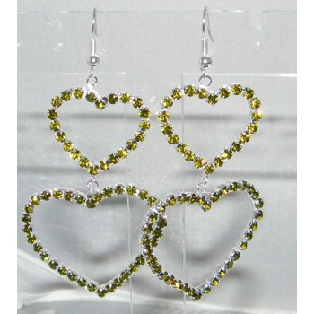 NSA|large heart pendant earrings I love peridot green rhinestones