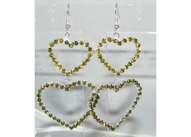 NSA|orecchini grandi cuore pendenti amo strass verde peridoto