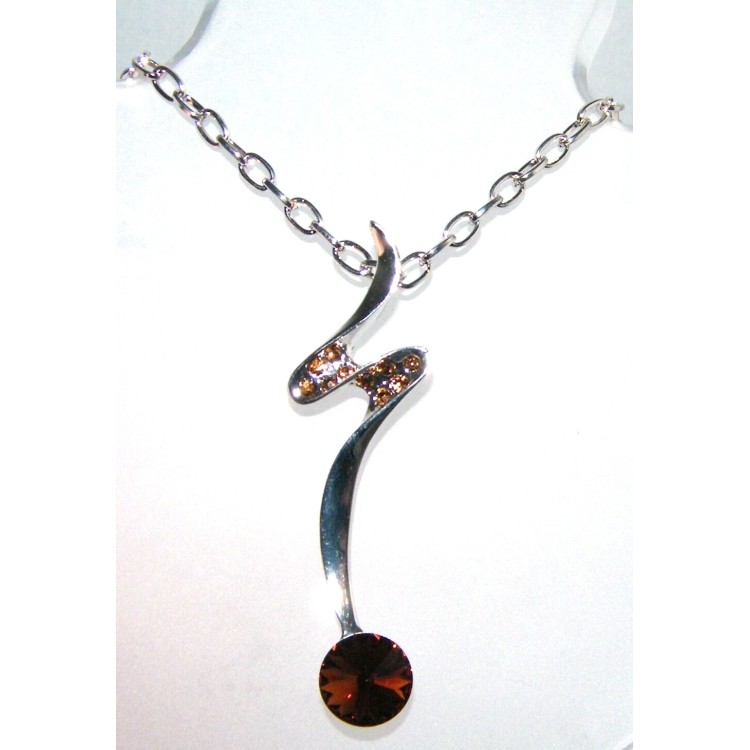 NSA|Costume Jewelery Necklace Long cognac rhinestone pendant