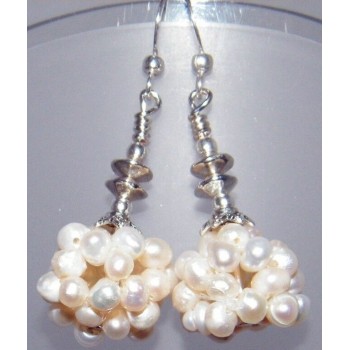 NSA|925 silver earrings with ethnic ball mounted pearl pendants