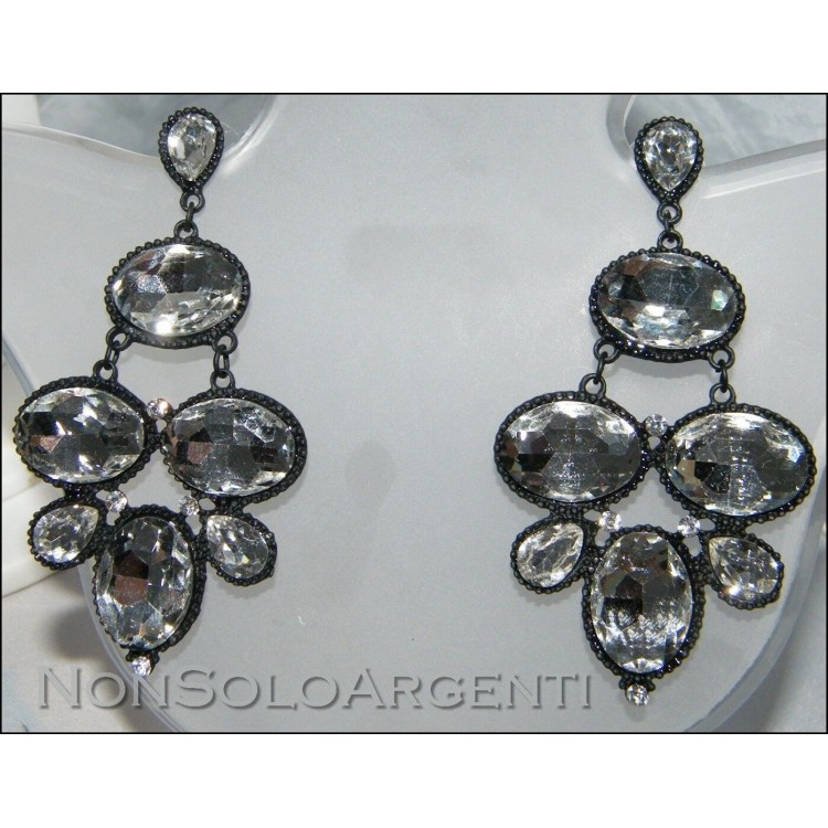 NSA|large black rhinestone long earrings for dark women
