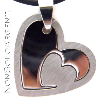 NSA|double heart puzzle necklace polished satin steel pendant