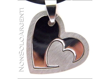 NSA|double heart puzzle necklace polished satin steel pendant