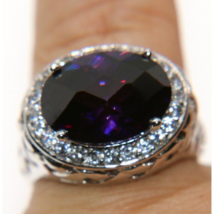 NSA|anello argento 925 zirconi viola ametista e bianchi ovale misura 21 donna chevalier