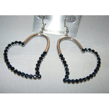 NSA|shiny women's silver plated large midnight blue rhinestone long earrings