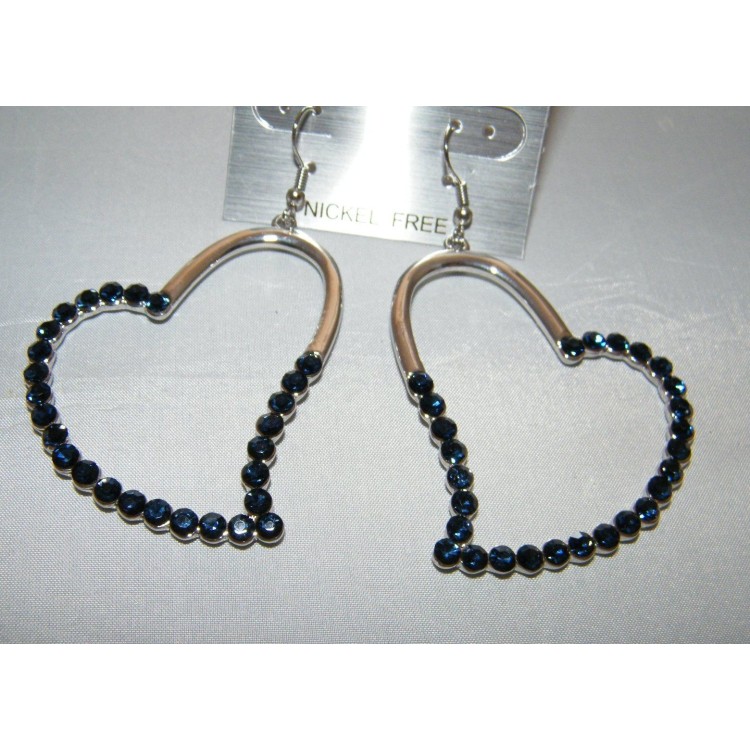 NSA|shiny women's silver plated large midnight blue rhinestone long earrings