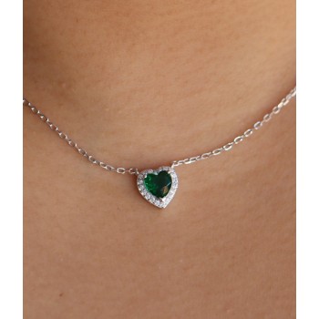 NSA|Necklace 925 silver heart white and colored zircons woman