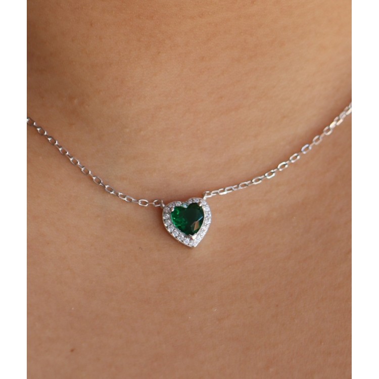 NSA|Necklace 925 silver heart white and colored zircons woman