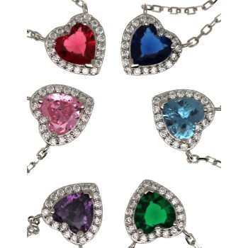 NSA|Collier argento 925 cuore zirconi bianchi e colorati donna