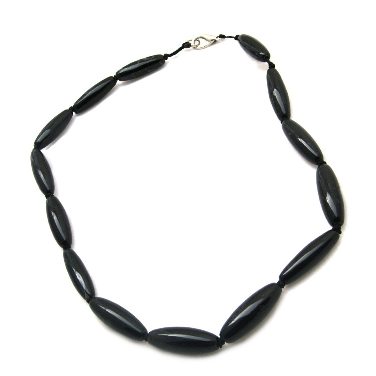 NSA|collana perle allungate nere etnica girocollo pietre 50cm