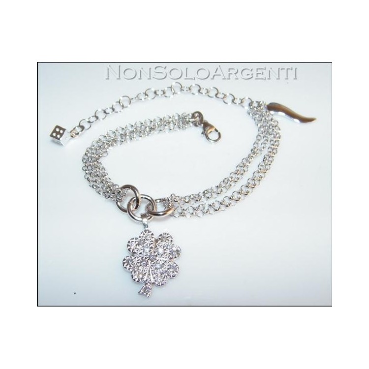 NSA|925 silver bracelet charm four-leaf clover horn zircon nut and pendant