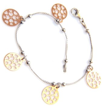 NSA|925 sterling silver double cable bracelet with engraved heart rose gold medals