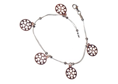 NSA|bracciale argento 925 cavo doppio medaglie oro rosa a cuore inciso