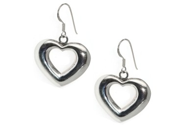 NSA|orecchini argento 925 cuore forato bombato ciondoli donna con amo