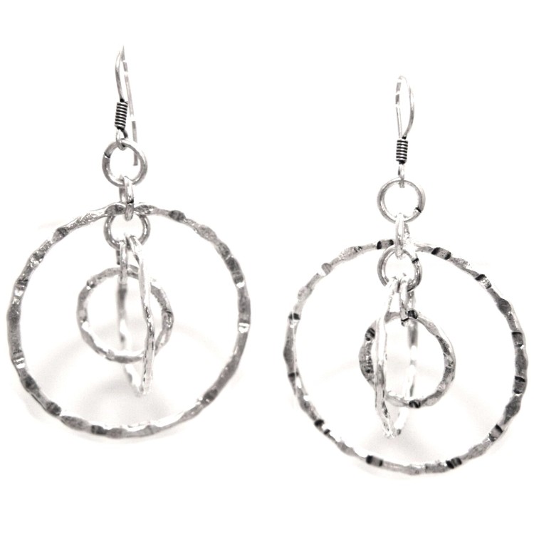 NSA|925 silver earrings hammered motion pendants whirling circles