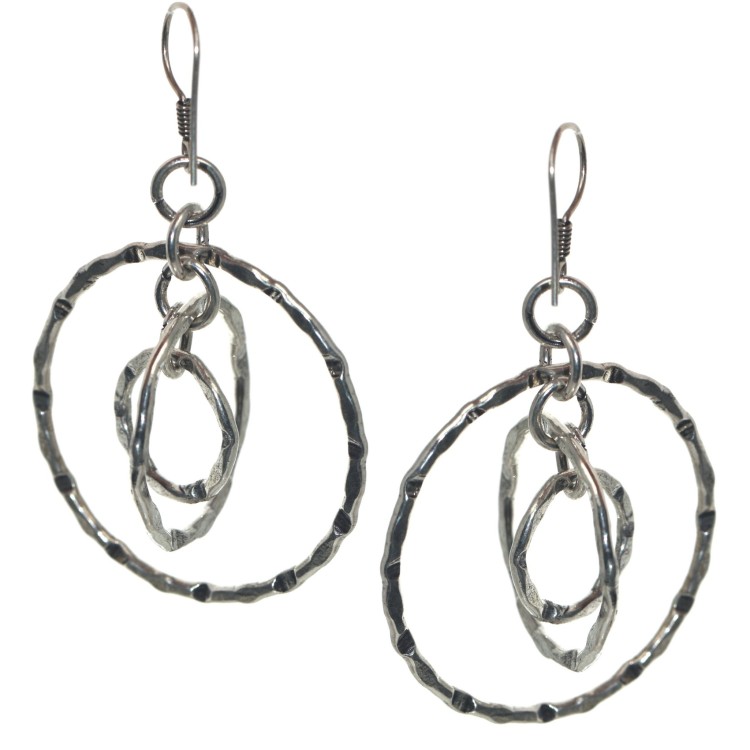 NSA|925 silver earrings hammered motion pendants whirling circles