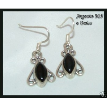 NSA|925 silver ethnic earrings, black natural onyx navette pendants