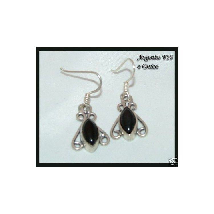 NSA|925 silver ethnic earrings, black natural onyx navette pendants