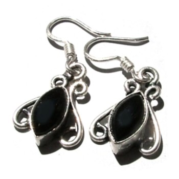 NSA|925 silver ethnic earrings, black natural onyx navette pendants