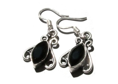 NSA|925 silver ethnic earrings, black natural onyx navette pendants