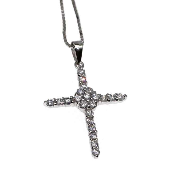 NSA|925 silver choker necklace celtic cross pendant pave' white zircons