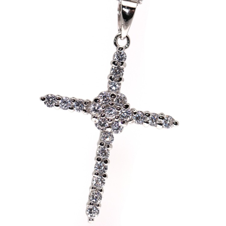 NSA|925 silver choker necklace celtic cross pendant pave' white zircons