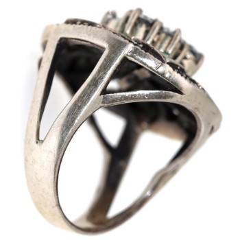 NSA|anello retro' argento etnico tondo zirconi pasta di turchese misura 19