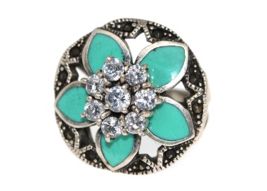 NSA|retro ring 925 silver round turquoise paste zircons size 19