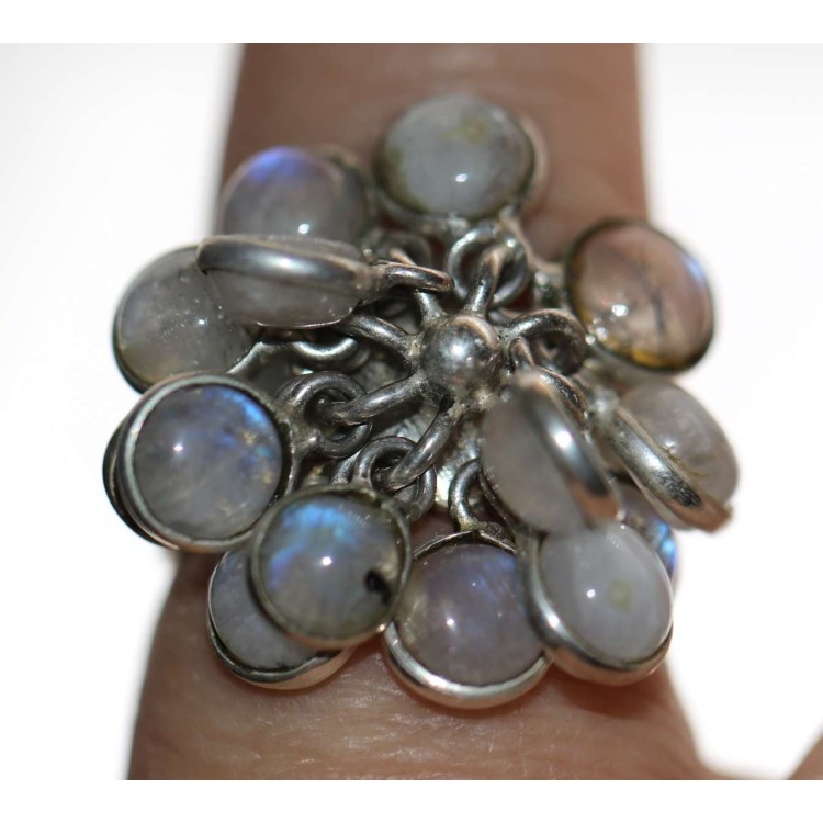 NSA|925 silver ring ethnic band Moonstone gem pendants size 16