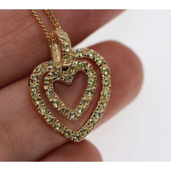 NSA|925 silver double heart pendant and necklace peridot zircons chete laroche woman