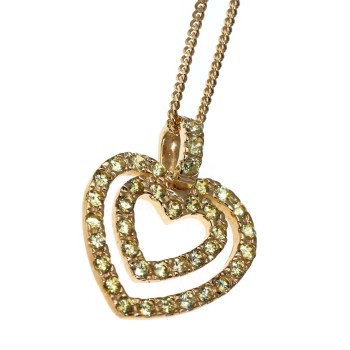 NSA|925 silver double heart pendant and necklace peridot zircons chete laroche woman