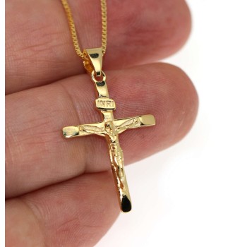 NSA|925 sterling silver yellow gold plated cross crucifix necklace