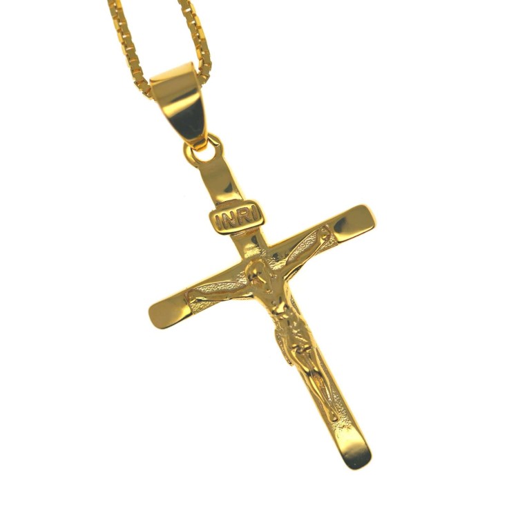 NSA|925 sterling silver yellow gold plated cross crucifix necklace