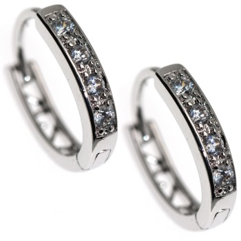 NSA|Rhodium plated brass zircon oval hoop earrings 18kGF woman 12x15mm