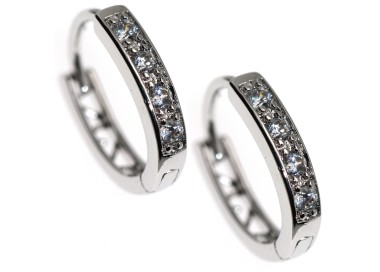 NSA|Rhodium plated brass zircon oval hoop earrings 18kGF woman 12x15mm