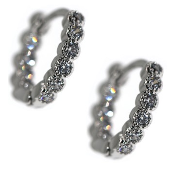 NSA|Rhodium plated brass internal external zircon hoop earrings 18kGF 14mm