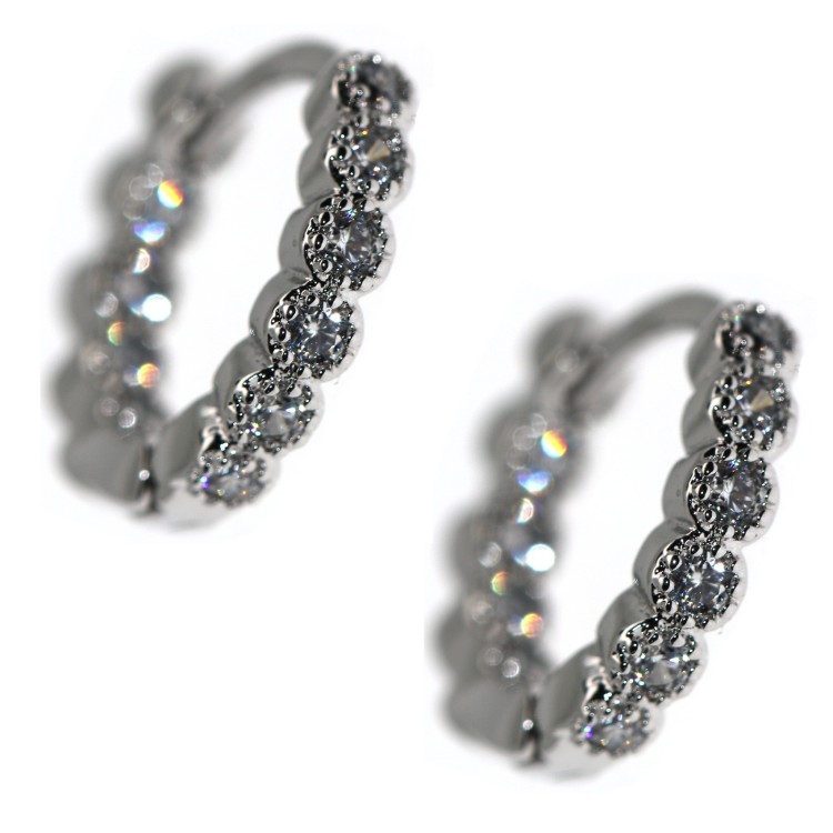 NSA|Rhodium plated brass internal external zircon hoop earrings 18kGF 14mm