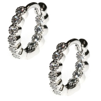 NSA|Rhodium plated brass internal external zircon hoop earrings 18kGF 14mm
