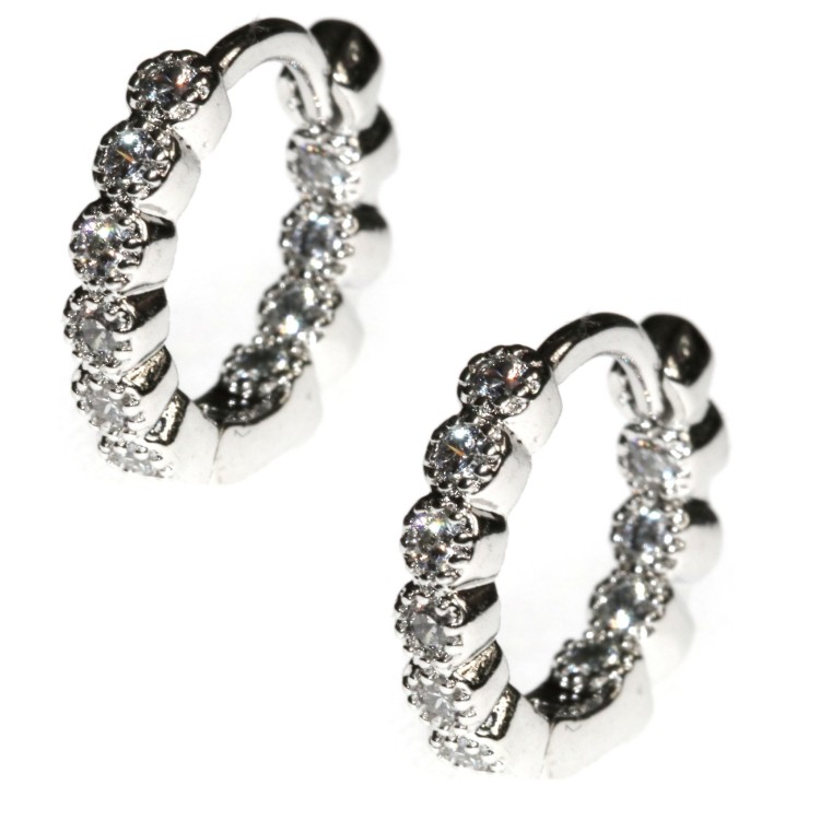 NSA|Rhodium plated brass internal external zircon hoop earrings 18kGF 14mm