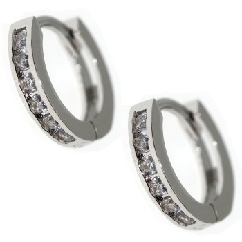 NSA|Rhodium plated brass track zircon hoop earrings 18kGF 13.5mm