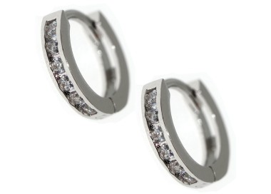 NSA|Rhodium plated brass track zircon hoop earrings 18kGF 13.5mm