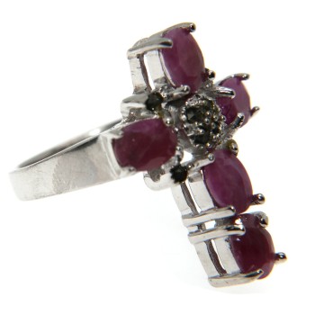 NSA|anello argento 925 croce radice di rubino marcasite misura 20 etnico vintage