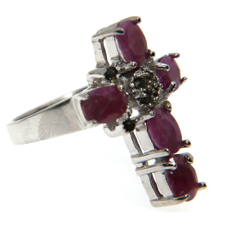 NSA|anello argento 925 croce radice di rubino marcasite misura 20 etnico vintage