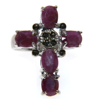 NSA|ring silver 925 ruby root marcasite cross size 20 ethnic vintage