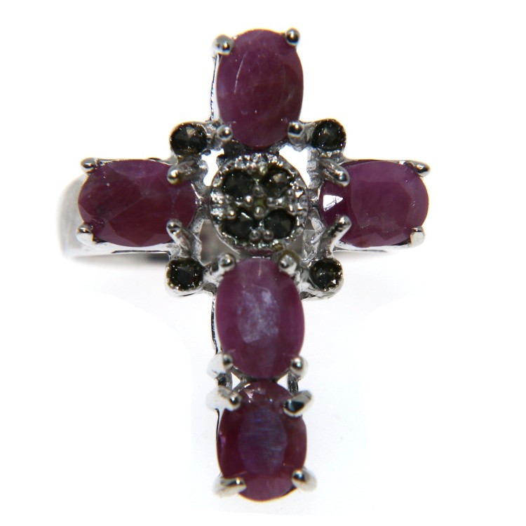 NSA|anello argento 925 croce radice di rubino marcasite misura 20 etnico vintage