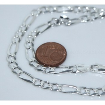 NSA|ARGENTO 925 : Collana e Bracciale uomo catena figaro 5 mm modello 3 + 1 sbiancata e piena