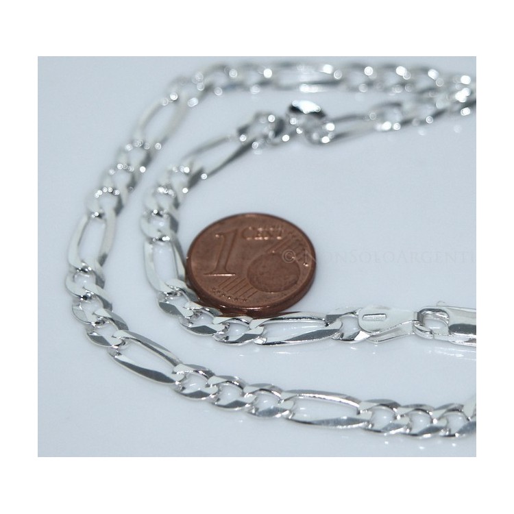 NSA|ARGENTO 925 : Collana e Bracciale uomo catena figaro 5 mm modello 3 + 1 sbiancata e piena